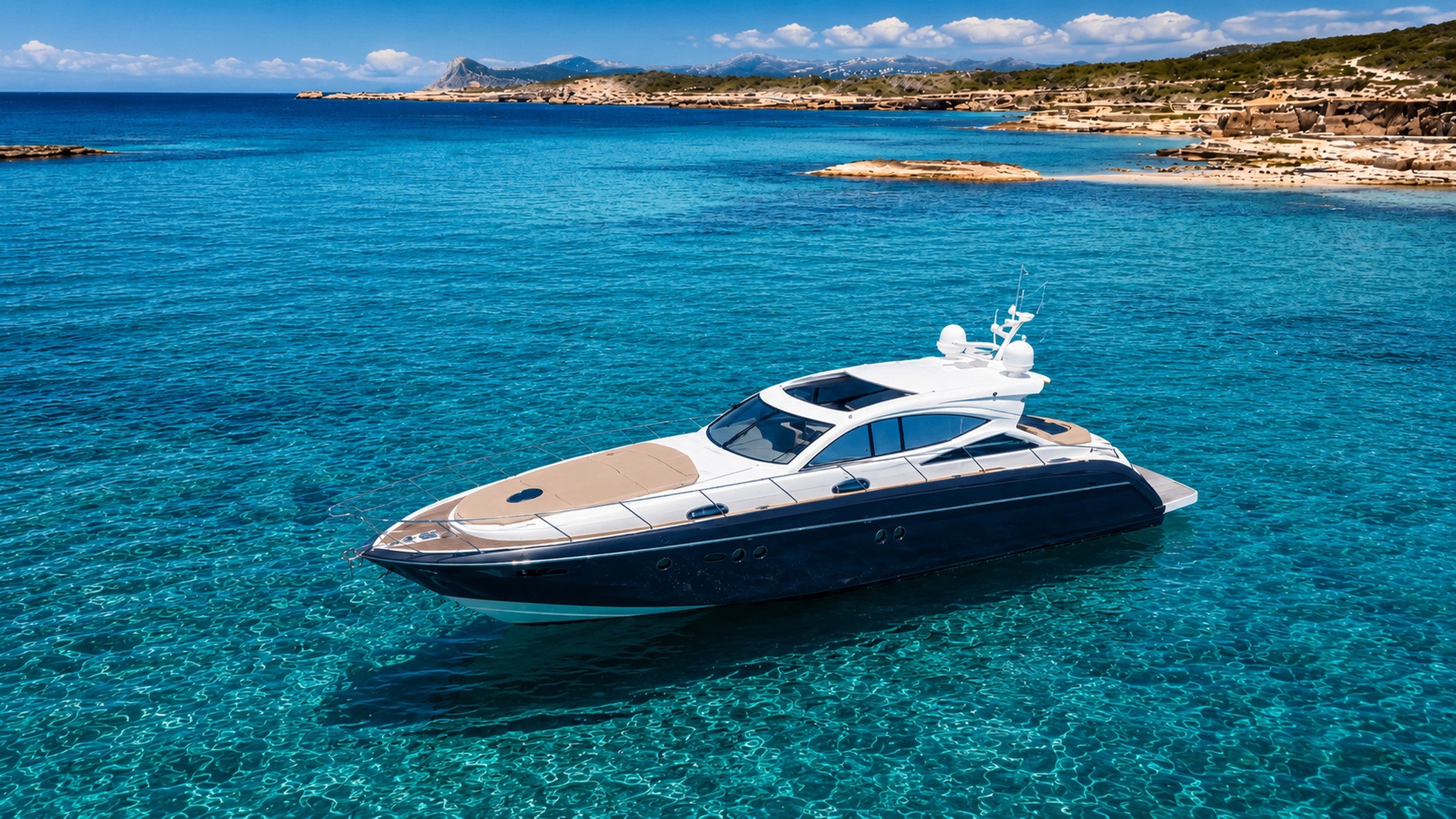 Vytal Yachts private yacht cruising Ibiza waters at golden hour