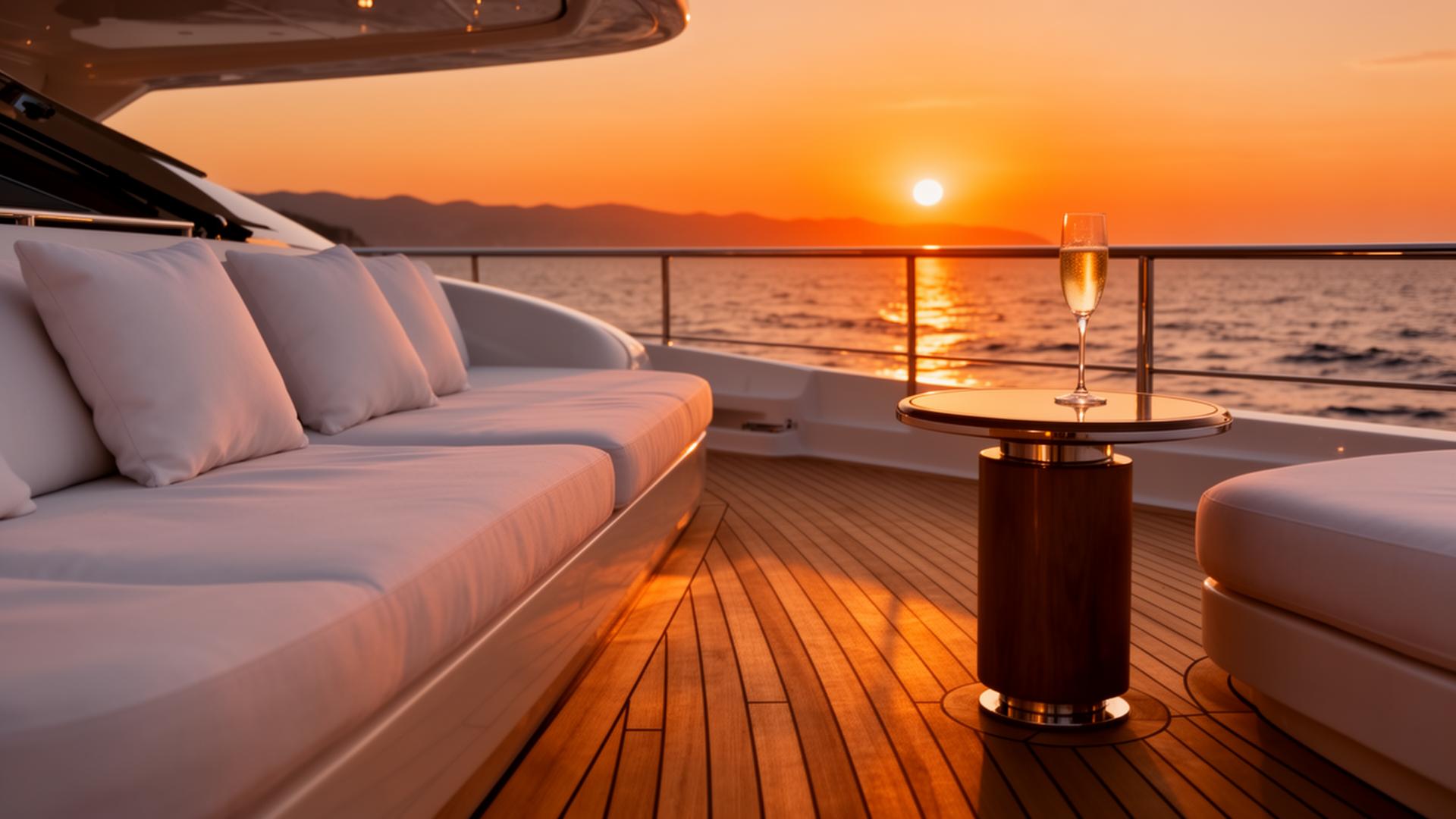 Sunset over the Ibiza coast from the yacht